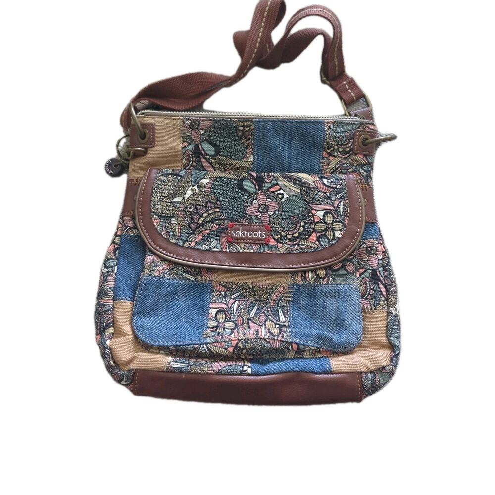 Sakroots Crossbody Spirit Desert Canvas Bag Sienna Patchwork Denim Floral